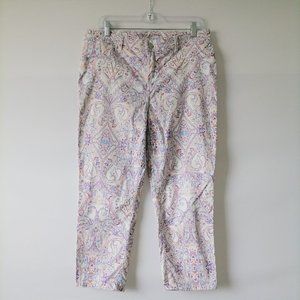 Chicos Womens Multicolor Floral Straight Girlfriends Slim Leg Crop Pant Size 12R